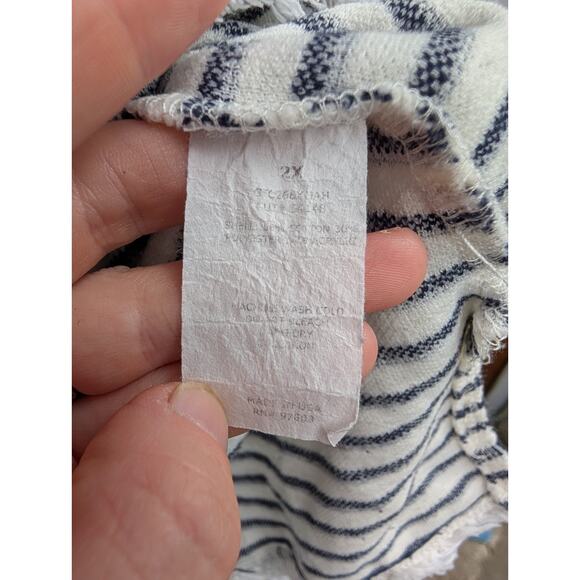 GREEN ENVELOPE Women's Terry Cloth Short Sleeve Striped Shirt Sz 2X Fringe Trim - Picture 3 of 5